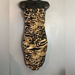 Alyn Paige animal print ruched strapless dress